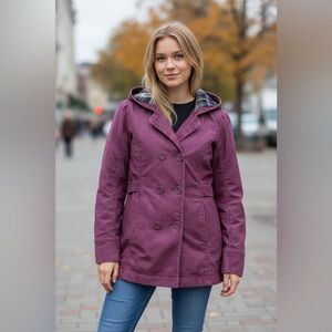 Roxy Y2K Plum Hooded Corduroy Utility Jacket Medium Lined With Quilted Flannel